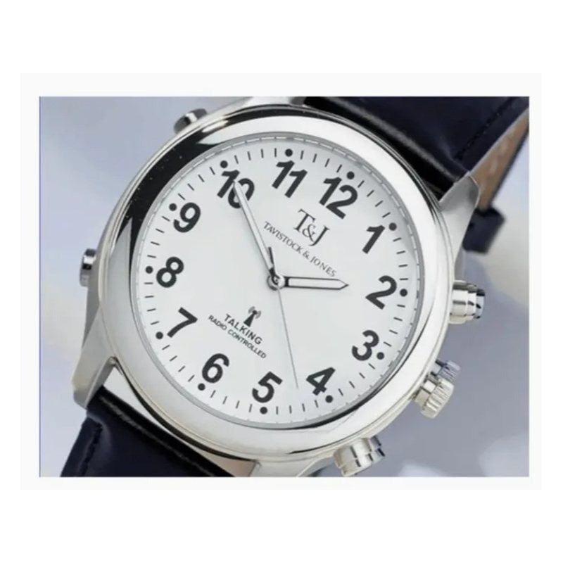 RC Talking Watch w/ Leather Strap Time/Date Luminous Hands Large Face Unisex