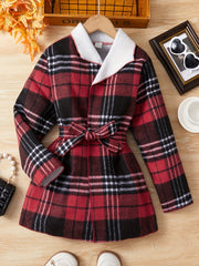 Girls' Christmas Plaid Lapel Fleece Jacket Coat For Fall Winter