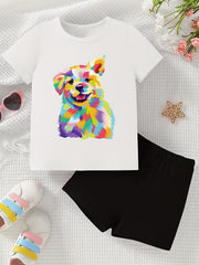Rainbow Dog Girl's 2pcs T shirt & Shorts Set Kids Clothes