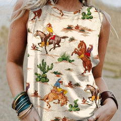 Western Style Cartoon Print Tank Top