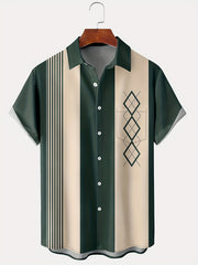 Vintage Geometric Print Men's Short Sleeve Shirt with Chest Pocket