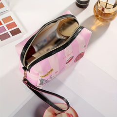 Heart & Striped Makeup Bag Lip Graphic Cosmetic Pouch Travel Toiletry Storage