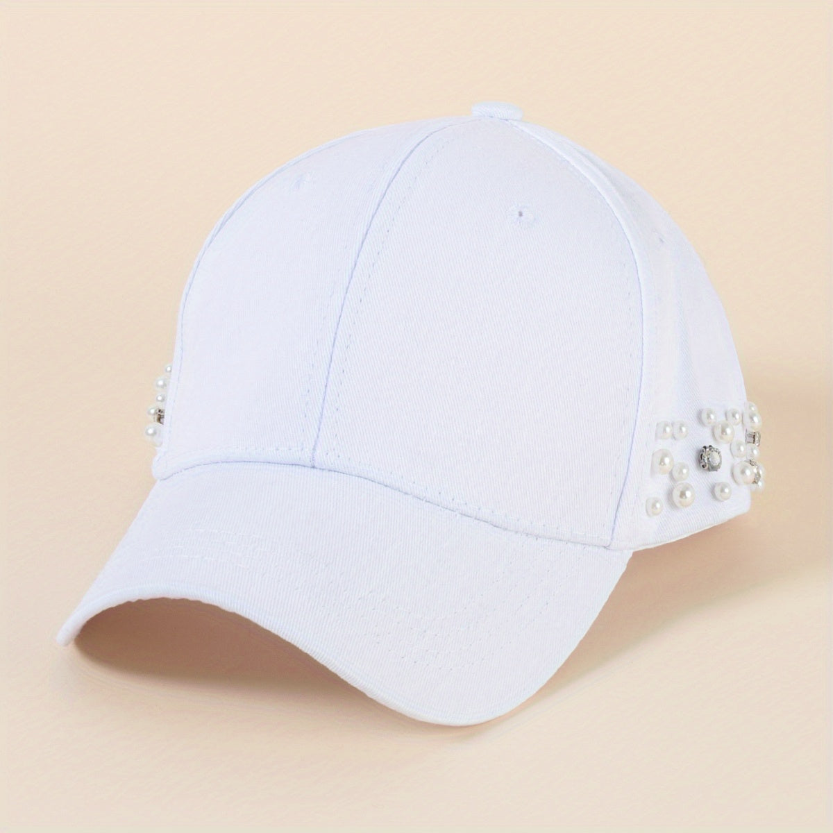 Faux Pearl Rhinestone Baseball Cap Solid Dad Hat