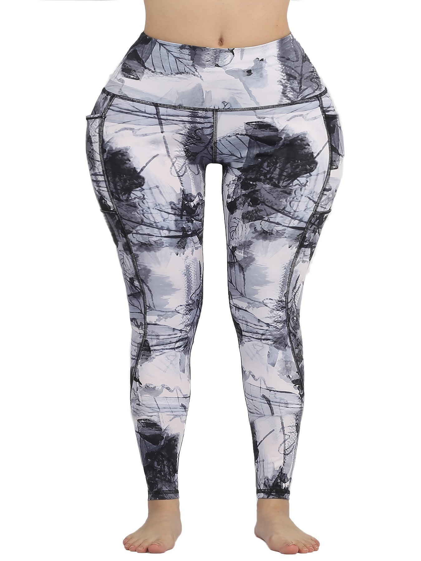 Fashionable Ink Print High Waist Yoga Pants Slim Fit Ankle Length Activewear