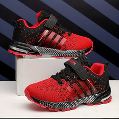 Boy's Red Outdoor Sports Shoes, Puncture Resistant Mesh Sneakers