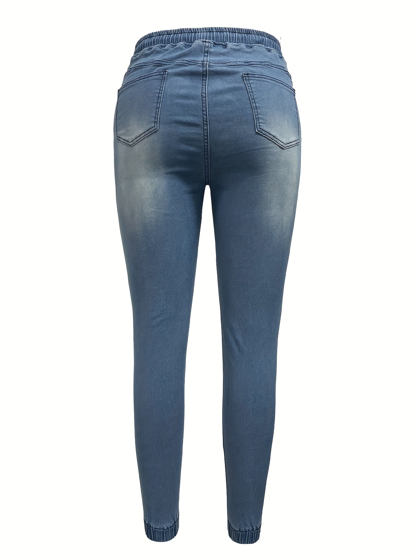 Solid Ripped Elastic Waist Jeans