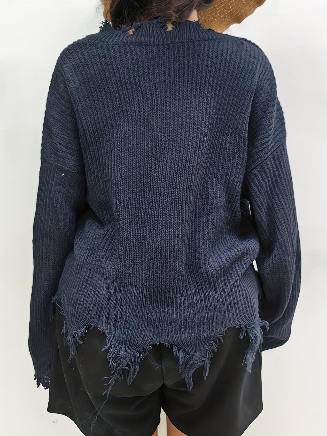 Casual Sweater Women's Plus Solid V Neck Long Sleeve Sweater