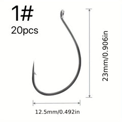 20pcs Barbed Fishing Hook Worm Bait Hooks Wide Gap Outdoor Tackle