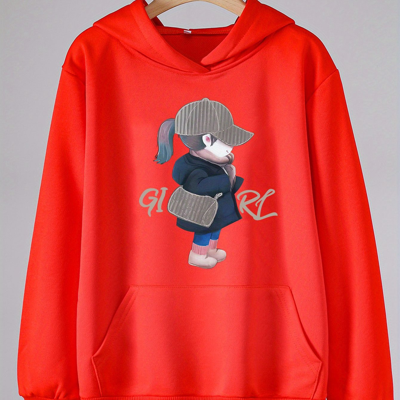 Cartoon Girl Graphic Hoodies Girls Comfy Hooded Sweatshirt