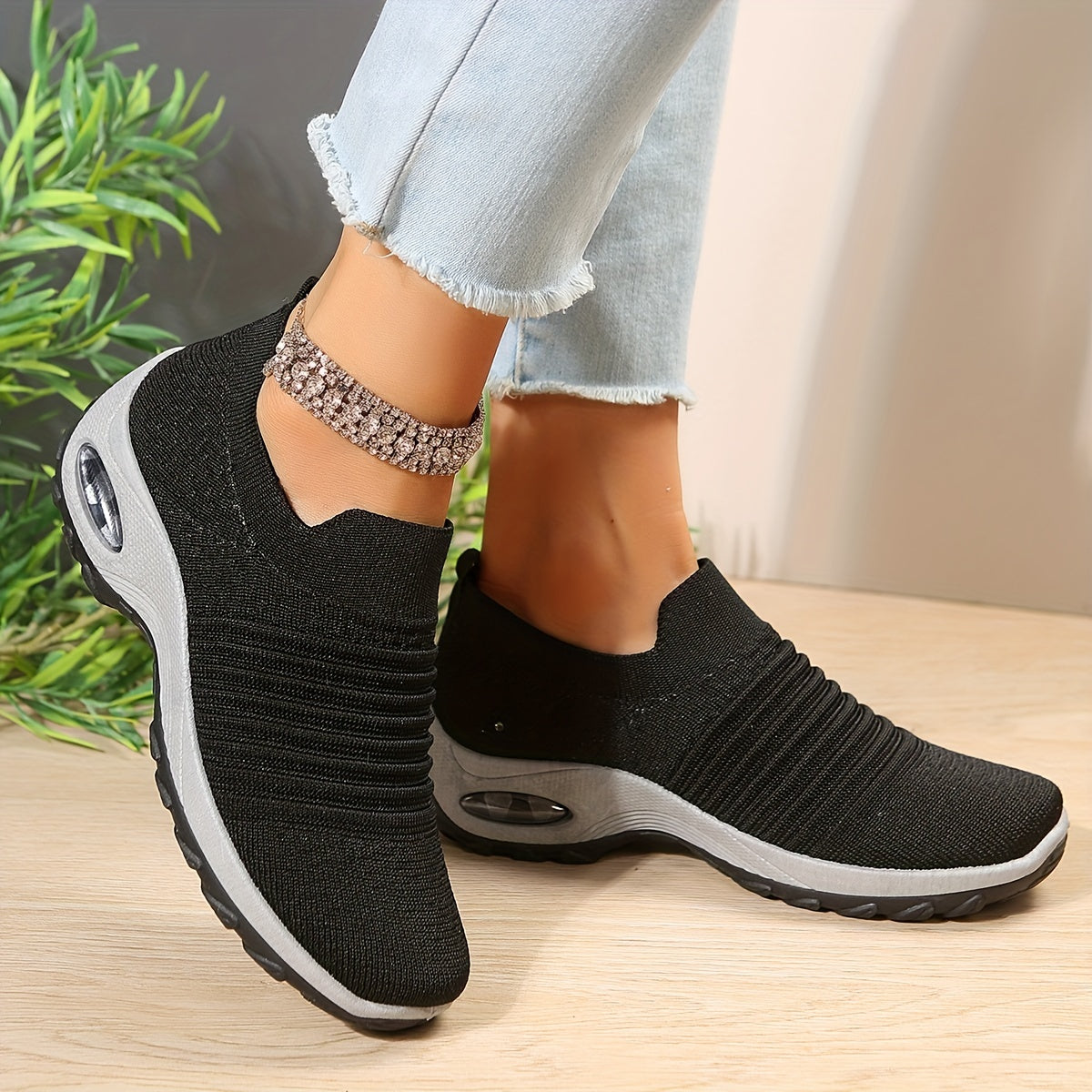 Women's Air Cushion Sole Slip-On Sneakers Low Top Casual Shoes