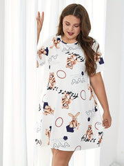 Bear & Bunny Print Short Sleeve Round Neck Tee Nightdress