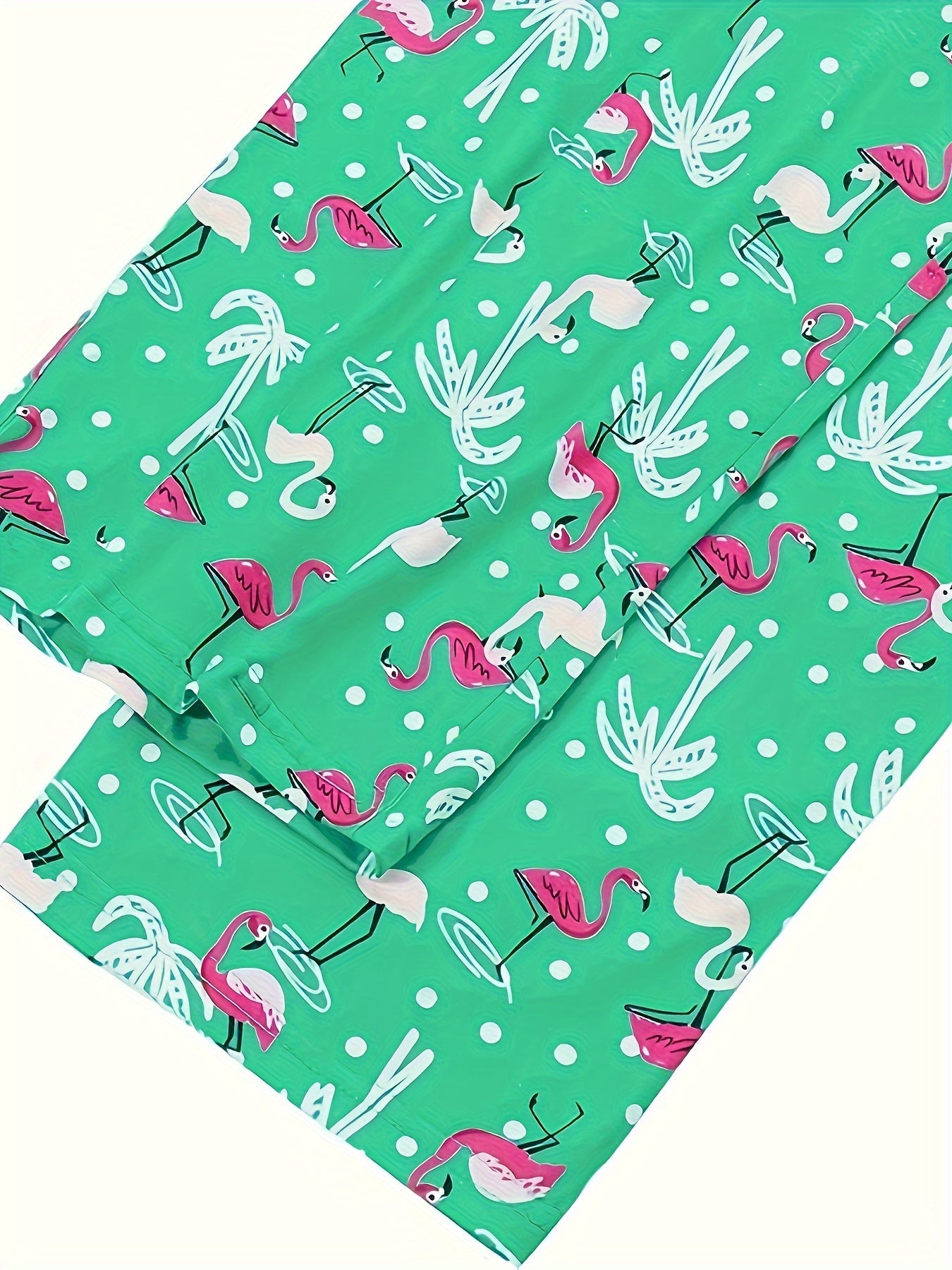 Flamingo & Coconut Tree Print V Neck Top & Pants Pajama Set
