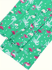 Flamingo & Coconut Tree Print V Neck Top & Pants Pajama Set