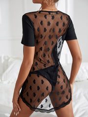 Sexy Lace Nightdress Heart Print Mesh Pajama Dress Women's Sleepwear
