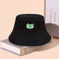 Frog Embroidery Bucket Hat Cartoon Fisherman Cap