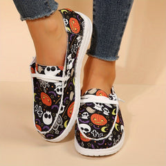 Women's Pumpkin Skull Pattern Flat Loafers Slip On Lightweight Casual