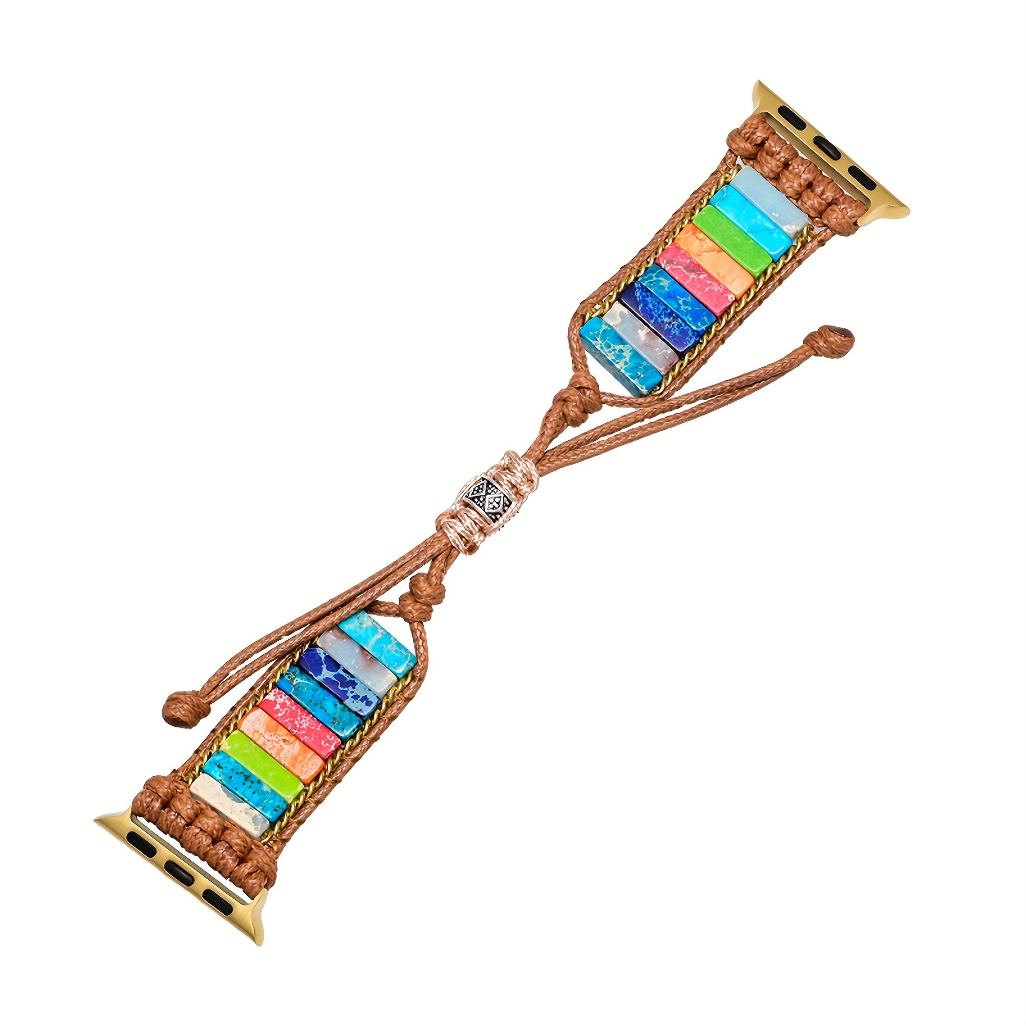 Colorful Beaded Watch Strap, Bohemian Woven Chain, Golden Flat Knot