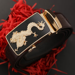 Men's Business PU Leather Belt Dragon Decor