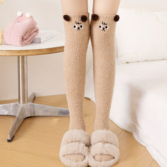 Animal Pattern Pompom Knee High Socks
