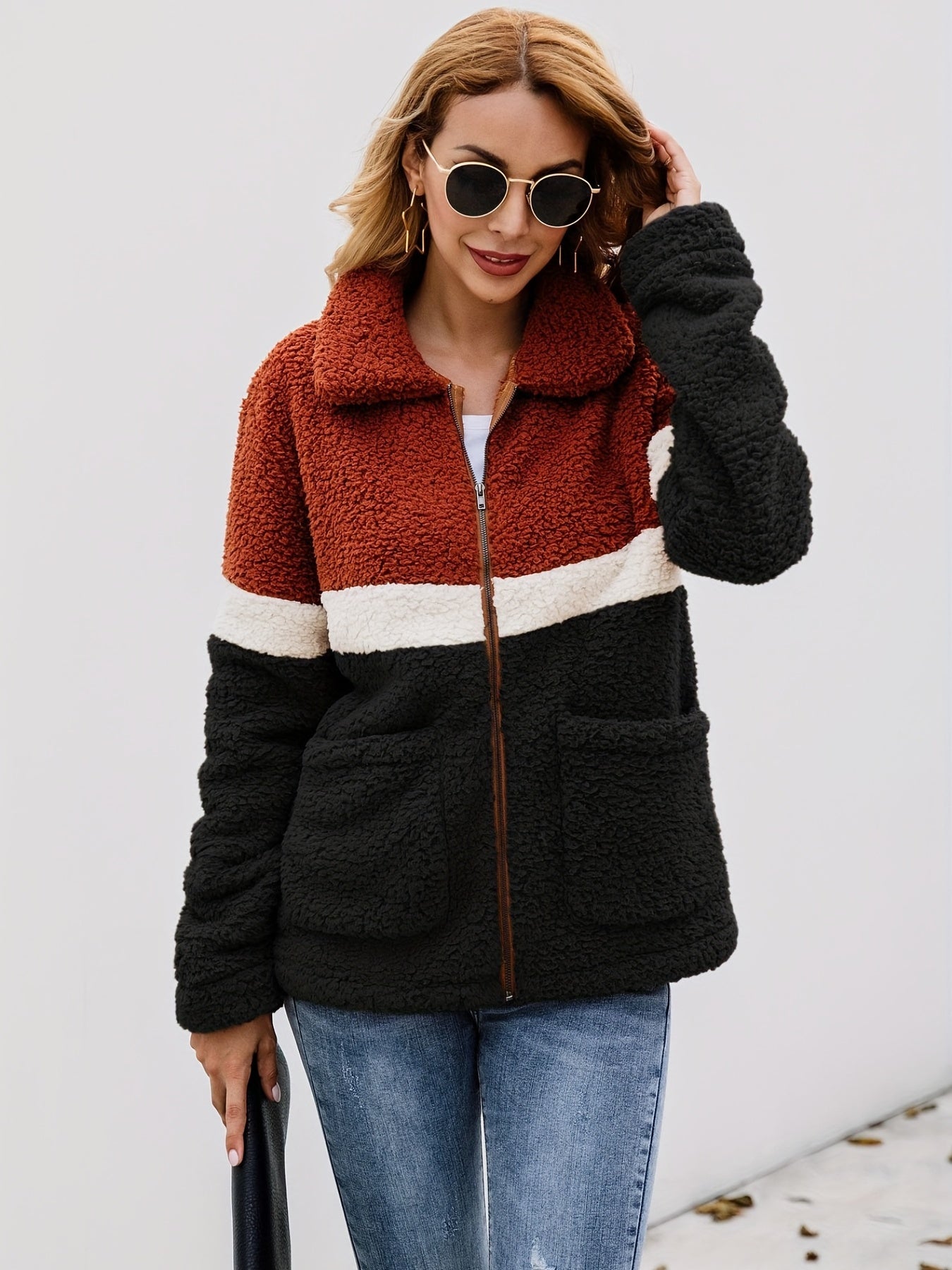 Patched Pockets Jacket Long Sleeve Fall Winter Casual