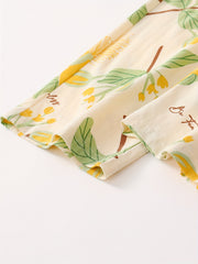 Floral Print Pajama Set Long Sleeve Crew Neck Top & Elastic Waistband Pants