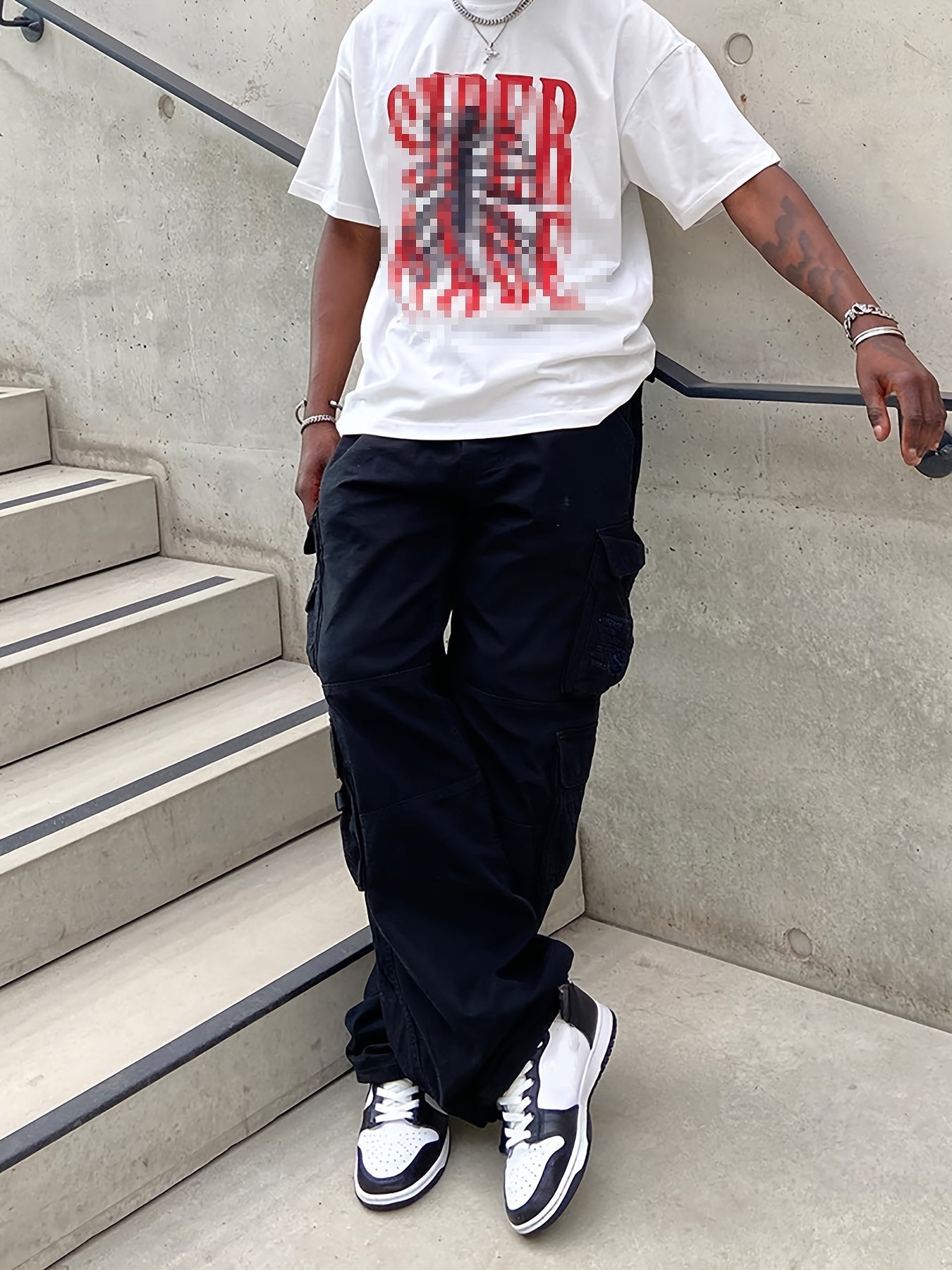 Men's Cargo Pants Wide Leg Long Trousers with Large Pockets