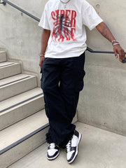 Men's Cargo Pants Wide Leg Long Trousers with Large Pockets