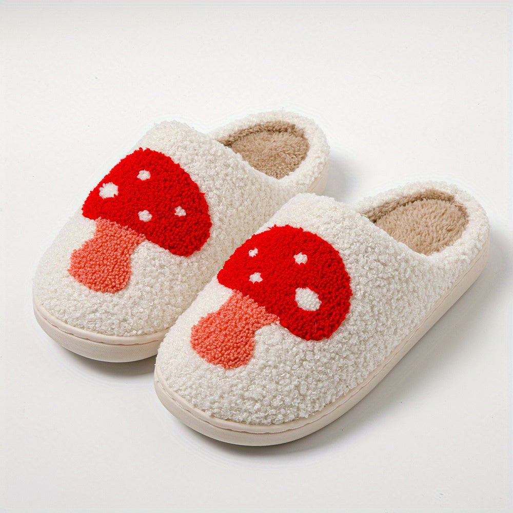 Cozy Plush House Slippers Mushroom Shoes Men Winter Anti-slip Indoor