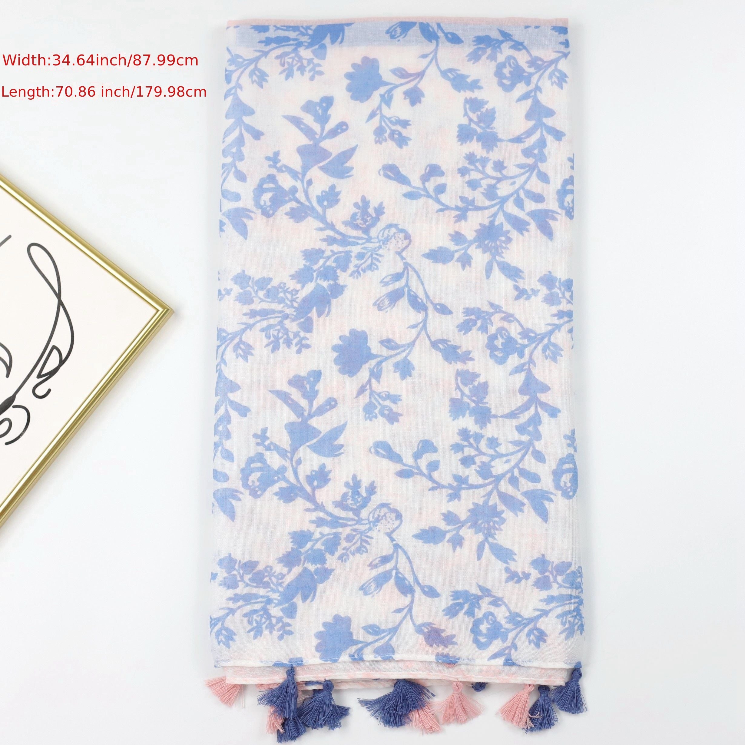Floral Print Scarf Boho Tassel Shawl Classic Head Wrap