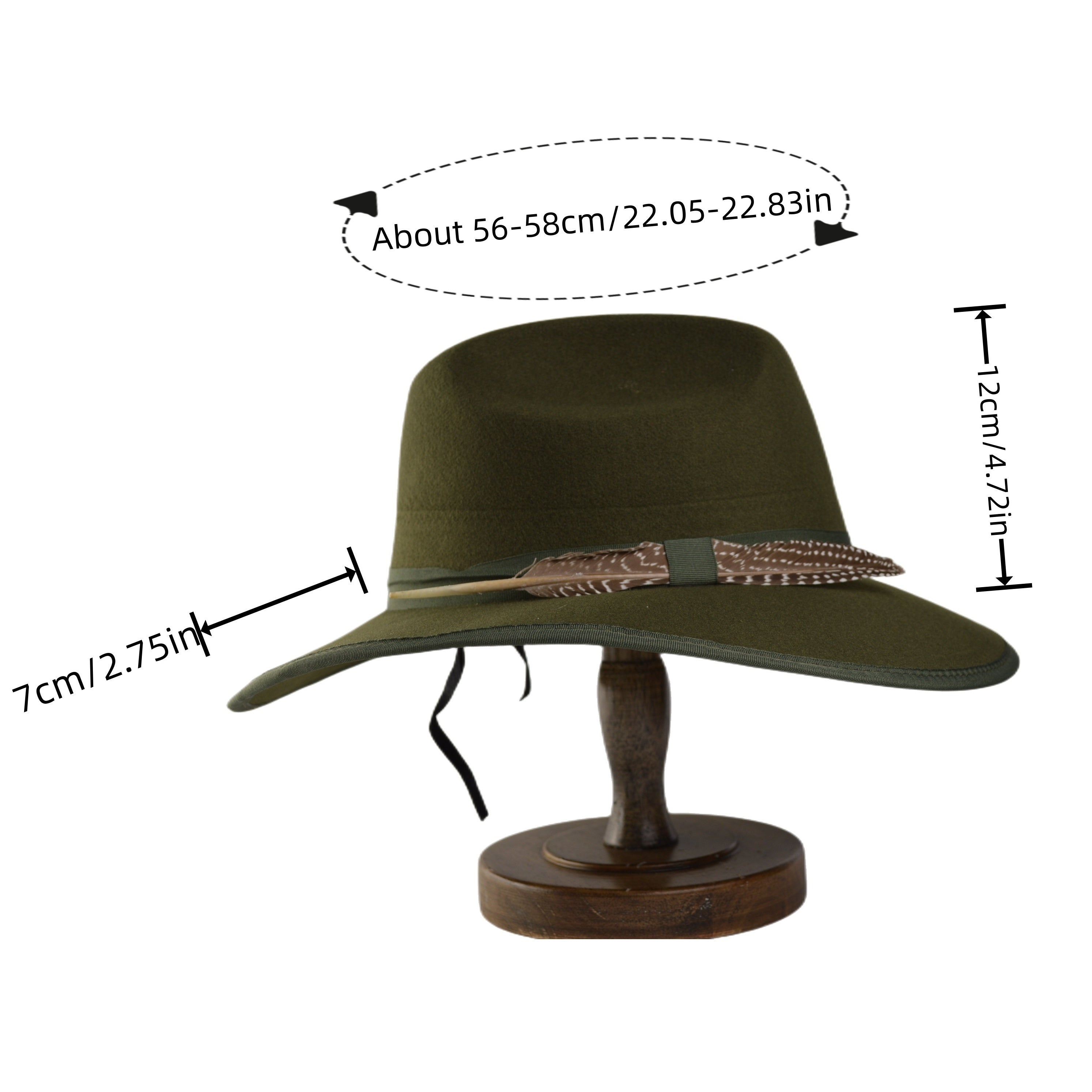 Green Wide Brim Felt Fedora Hat with Band & Feathers