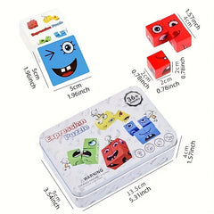 Wooden Face Pattern Building Blocks Puzzle Toy