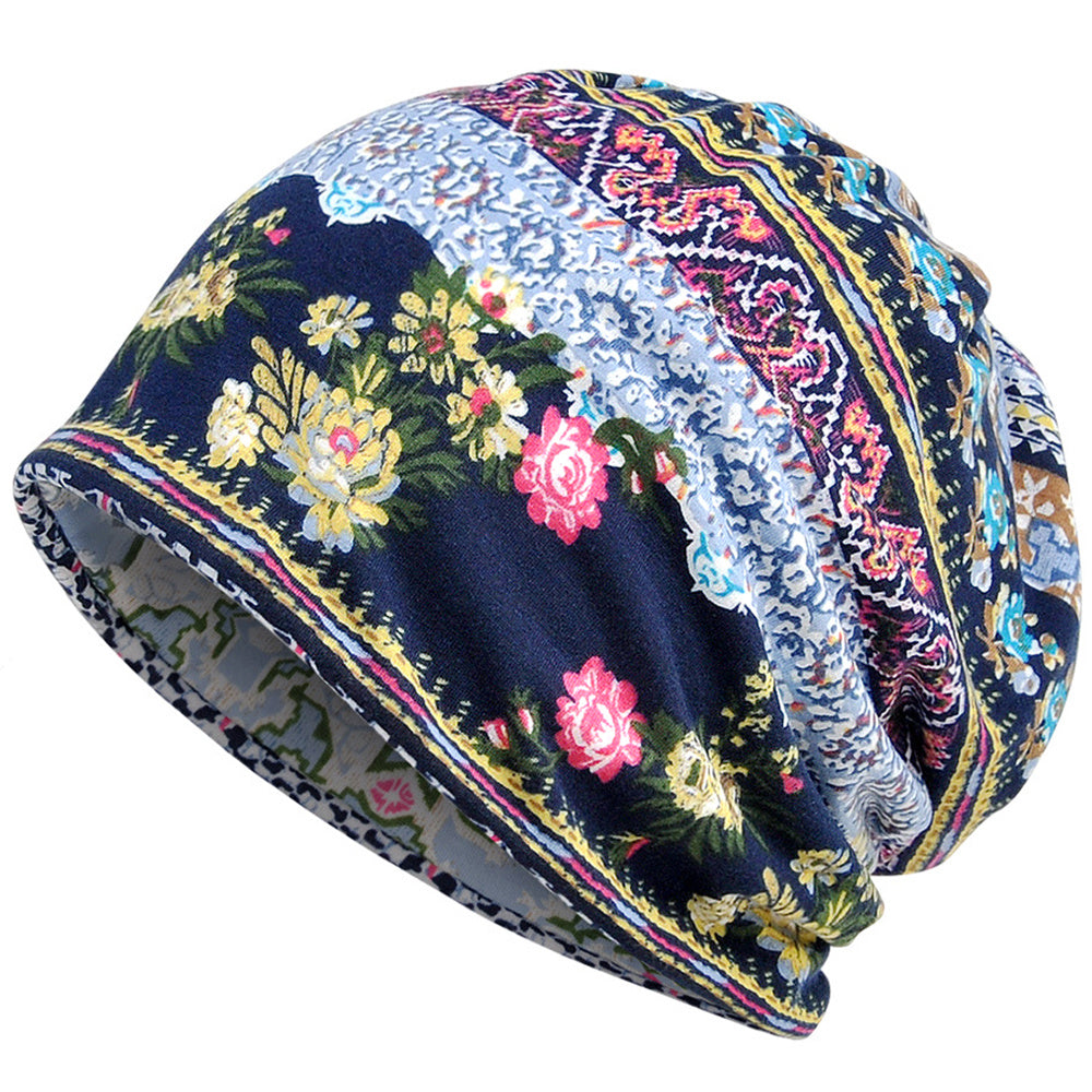 Slouchy Chemo Sleep Beanie Hat Elastic Cap with Geometric Pattern