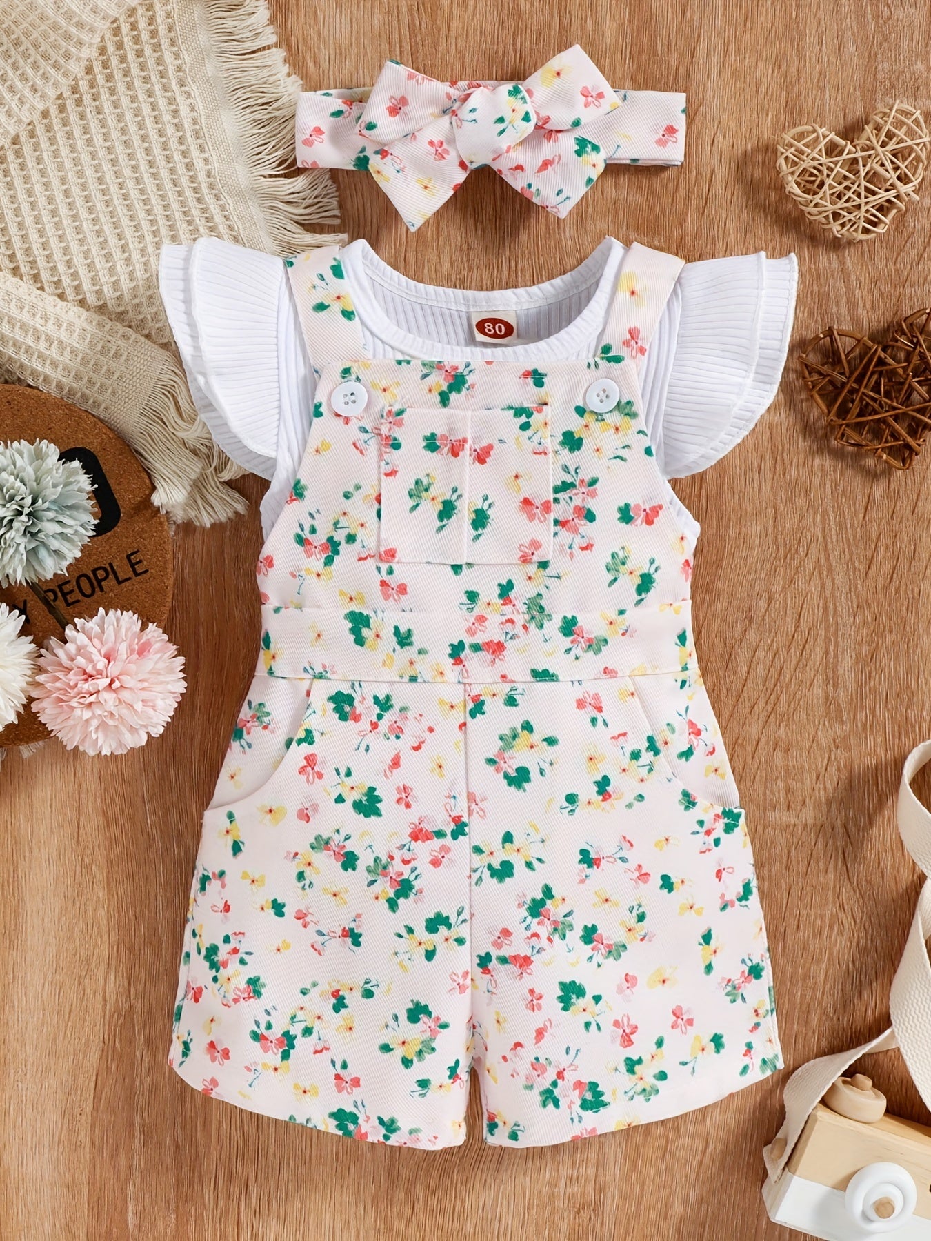 Baby Girls Floral Top & Overalls Set for Summer