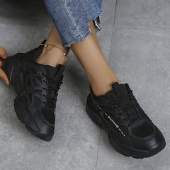 Faux Leather Mesh Running Shoes Retro Heighten Chunky Sneakers