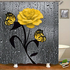 Yellow Rose Bathroom Set with Shower Curtain and 12 Hooks
