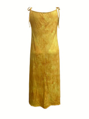Skull Print Maxi Dress Round Neck Tie Front Plus Size Gothic Dress