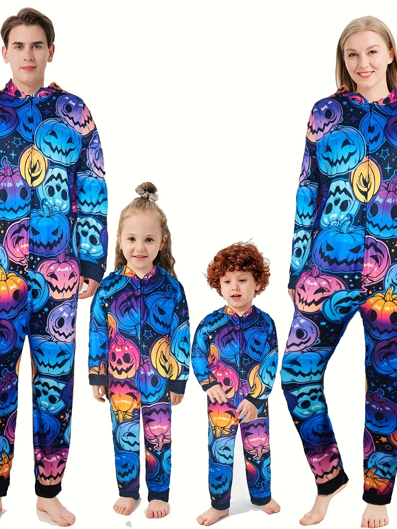 Pumpkin Print Hooded Jumpsuit Halloween Pajamas