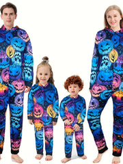 Pumpkin Print Hooded Jumpsuit Halloween Pajamas