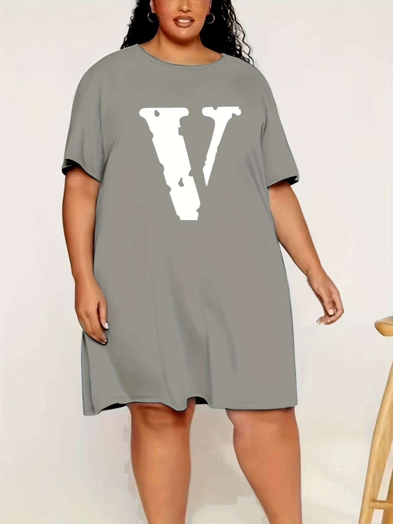 Letter Print Round Neck Tee Nightdress