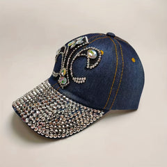Y2K Distressed Denim Rhinestone Cross Patch Baseball Cap