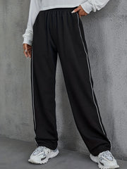 Sports Pants Women's Plus Solid Stitching High Rise Loose Fit Pants