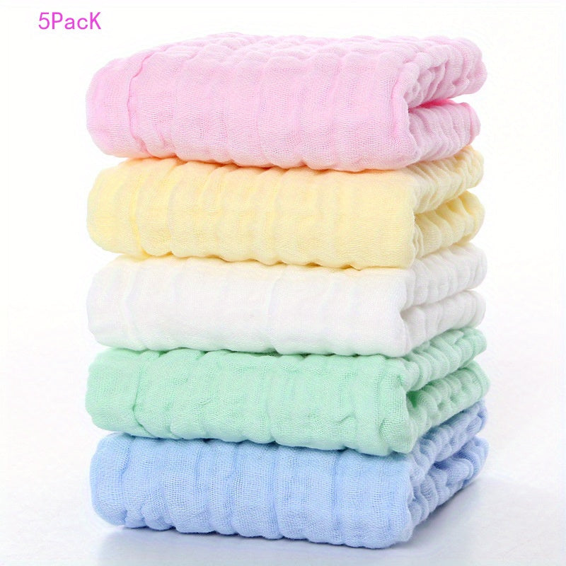 5pcs Solid Cotton Washcloth Handkerchiefs Soft Absorbent Towel