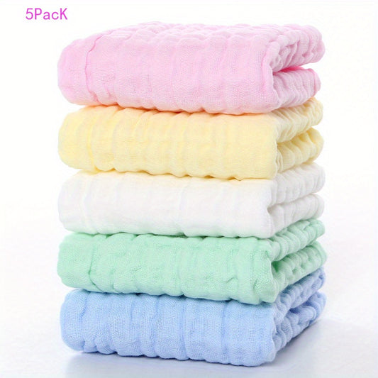 5pcs Solid Cotton Washcloth Handkerchiefs Soft Absorbent Towel