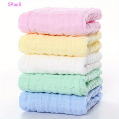 5pcs Solid Cotton Washcloth Handkerchiefs Soft Absorbent Towel