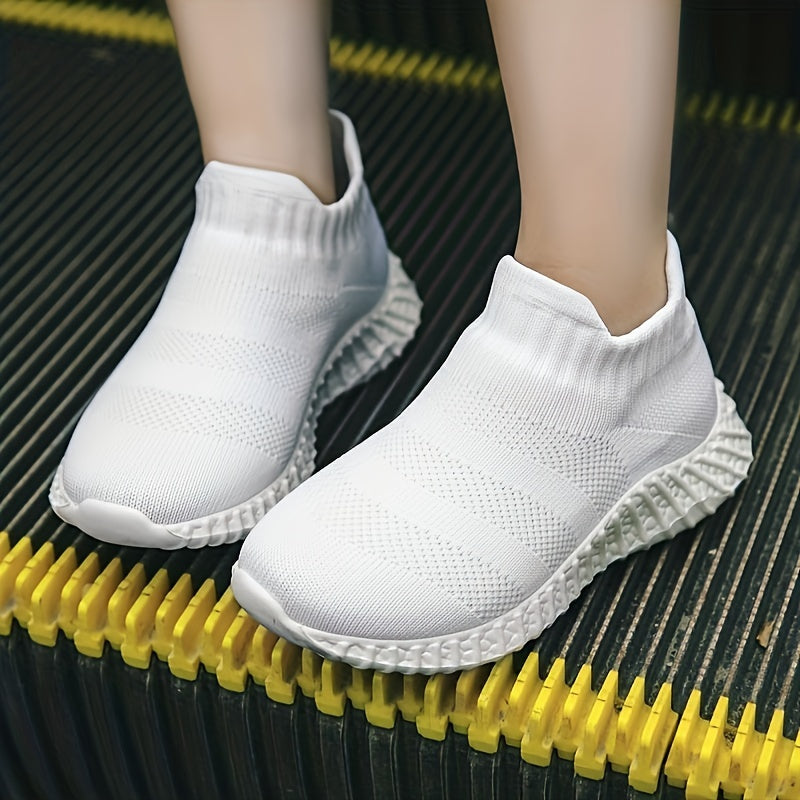 Girl's Solid Woven Knit Slip On Sock Shoes Breathable Soft Sole Sneakers
