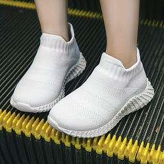 Girl's Solid Woven Knit Slip On Sock Shoes Breathable Soft Sole Sneakers