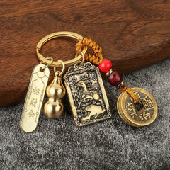 Chinese Zodiac Brass Gourd Fengshui Coin Keychain Retro Lucky Key Chain Pendant