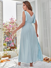 Lace Panel Nightgown Deep V Maxi Dress Sleepwear