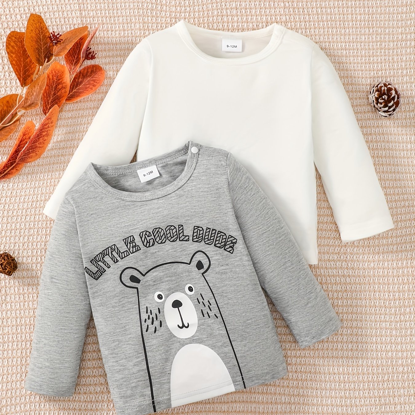 Toddler Baby Boys Bear Letter Print Long Sleeve Tee Tops Set