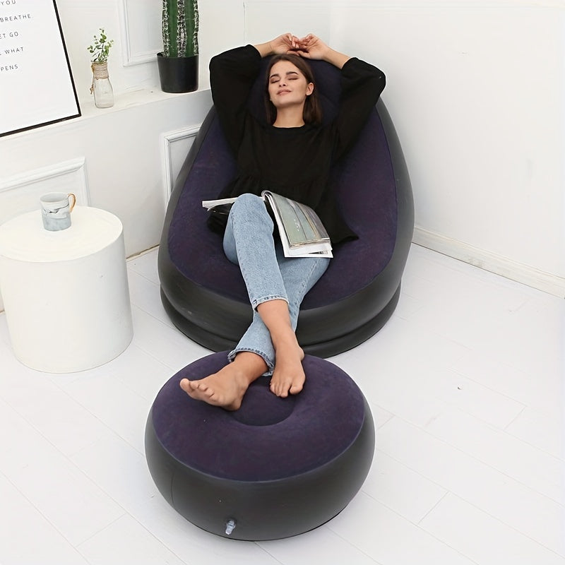 Single Inflatable Sofa with Footstool, Portable Lounge Chair